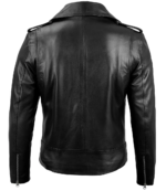 Men's Black Belted Biker Leather Jacket - Image 3