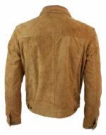 Real Suede Leather Mens Vintage Short Denim Style Retro Jean Jacket Casual - Brown Color - Image 2