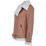 Women's Luxury Side Zip Sheepskin Pilot Jacket Light Tan - Image 3