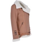 Women's Luxury Side Zip Sheepskin Pilot Jacket Light Tan - Image 4