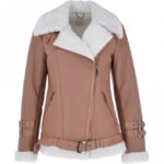 Women's Luxury Side Zip Sheepskin Pilot Jacket Light Tan
