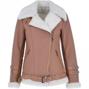 Women’s Luxury Side Zip Sheepskin Pilot Jacket Light Tan
