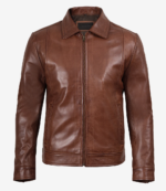 Men's Harrington Brown Real Leather Jacket - Image 2