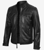 Men's Black Real Soft Leather Cafe Racer Jacket - Image 4