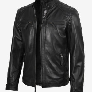 Men’s Black Real Soft Leather Cafe Racer Jacket