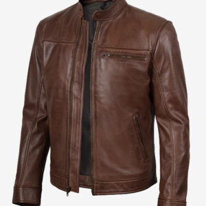 Bickford Men’s Cognac Brown Real Leather Biker Jacket