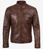 Bickford Men's Cognac Brown Real Leather Biker Jacket - Image 4