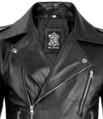 Men's Black Belted Biker Leather Jacket - Image 4