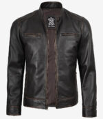 Dodge Men's Rub-off Dark Brown Leather Jacket — Cafe Racer Style - Image 3
