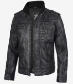 Tavares Men's Distressed Black Leather Biker Fashion Jacket