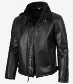 Black Shearling Leather Bomber Jacket for Men | Premium Warmth