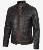 Dodge Men's Rub-off Dark Brown Leather Jacket — Cafe Racer Style