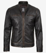 Dodge Men's Rub-off Dark Brown Leather Jacket — Cafe Racer Style - Image 4