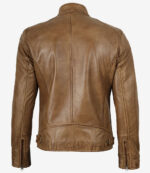 Dodge Men's Camel Leather Cafe Racer Jacket - Image 2