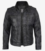 Tavares Men's Distressed Black Leather Biker Fashion Jacket - Image 3