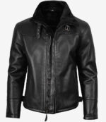 Black Shearling Leather Bomber Jacket for Men | Premium Warmth - Image 4