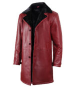 Men's Burgundy Leather with Black Shearling Long Coat