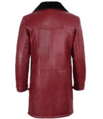 Men's Burgundy Leather with Black Shearling Long Coat - Image 2