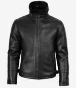 Black Shearling Leather Bomber Jacket for Men | Premium Warmth - Image 3