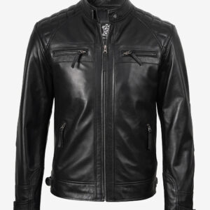 Men’s Black Real Soft Leather Cafe Racer Jacket