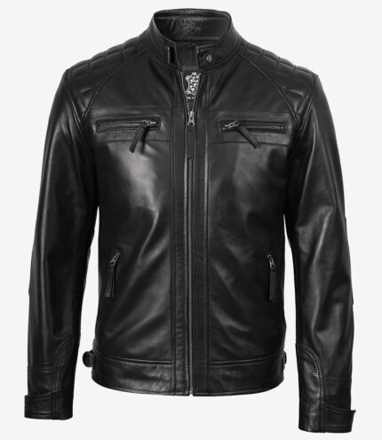 Men's Black Real Soft Leather Cafe Racer Jacket