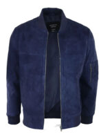 Mens Genuine Suede Bomber Jacket Leather Casual Varsity VIntage Smart Casual Navy - Image 2