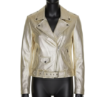 Women's Metallic Gold Foil Leather Biker Jacket - Hand-Stitched