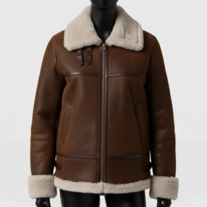 Handmade Shearling Brown Aviator Jacket: Vintage B3 Bomber, Real Sheepskin Leather