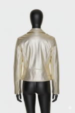 Women's Metallic Gold Foil Leather Biker Jacket - Hand-Stitched - Image 2