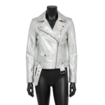 Women's Orange & Gold Metallic Leather Biker Jacket
