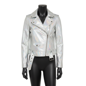 Women’s Orange & Gold Metallic Leather Biker Jacket