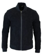 Varsity Mens Real Suede Leather Bomber College Jacket Classic Retro Vintage - Black - Image 5