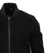 Varsity Mens Real Suede Leather Bomber College Jacket Classic Retro Vintage - Black - Image 4