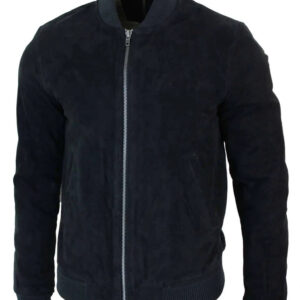 Varsity Mens Real Suede Leather Bomber College Jacket Classic Retro Vintage – Black