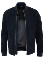 Varsity Mens Real Suede Leather Bomber College Jacket Classic Retro Vintage - Black - Image 2