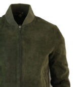 Varsity Mens Real Suede Leather Bomber College Jacket Classic Retro Vintage - Olive - Image 3