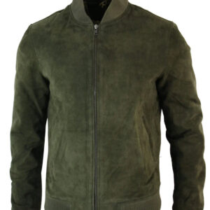 Varsity Mens Real Suede Leather Bomber College Jacket Classic Retro Vintage – Olive