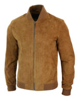 Varsity Mens Real Suede Leather Bomber College Jacket Classic Retro Vintage - Tan Brown - Image 4