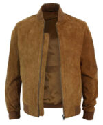 Varsity Mens Real Suede Leather Bomber College Jacket Classic Retro Vintage - Tan Brown - Image 2