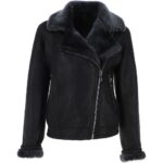 Womens Luxury Shearling Aviator Jacket Black