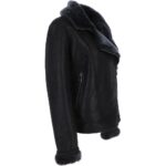 Womens Luxury Shearling Aviator Jacket Black - Image 2