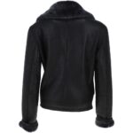 Womens Luxury Shearling Aviator Jacket Black - Image 3