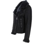 Womens Luxury Shearling Aviator Jacket Black - Image 4