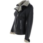 Womens Luxury Shearling Jacket Black/cream - Image 3
