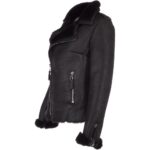 Womens Luxury Shearling Jacket Black - Image 3