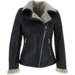 Womens Luxury Shearling Jacket Black/cream