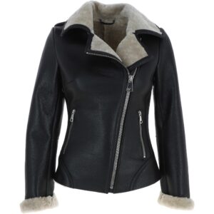 Womens Luxury Shearling Jacket Black/cream