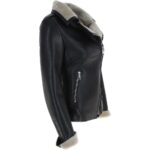 Womens Luxury Shearling Jacket Black/cream - Image 4