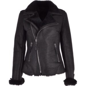 Womens Luxury Shearling Jacket Black