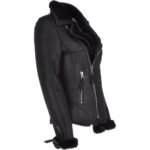 Womens Luxury Shearling Jacket Black - Image 4